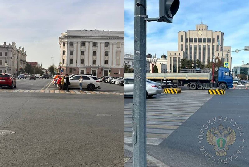 В центре Казани установили островок безопасности для пешеходов