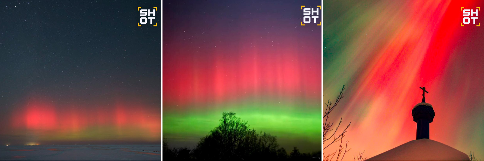 Северное сияние необыкновенной красоты наблюдают жители ряда регионов России